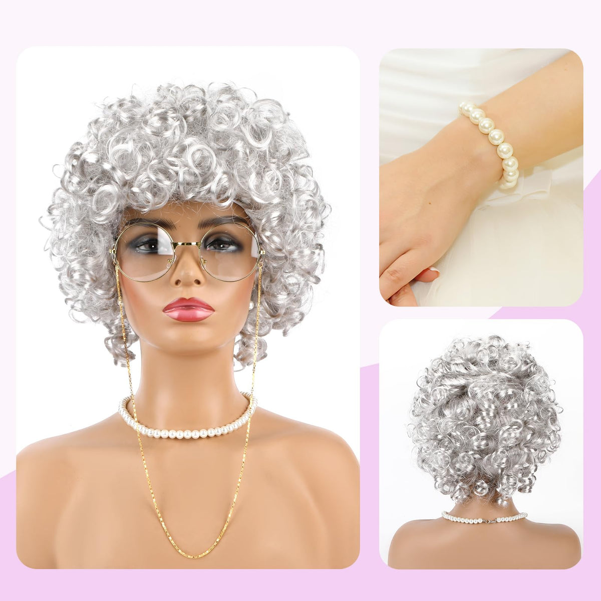 Old Lady Costume Granny Grandma Gran Fancy Dress Cosplay Women Kids — detail