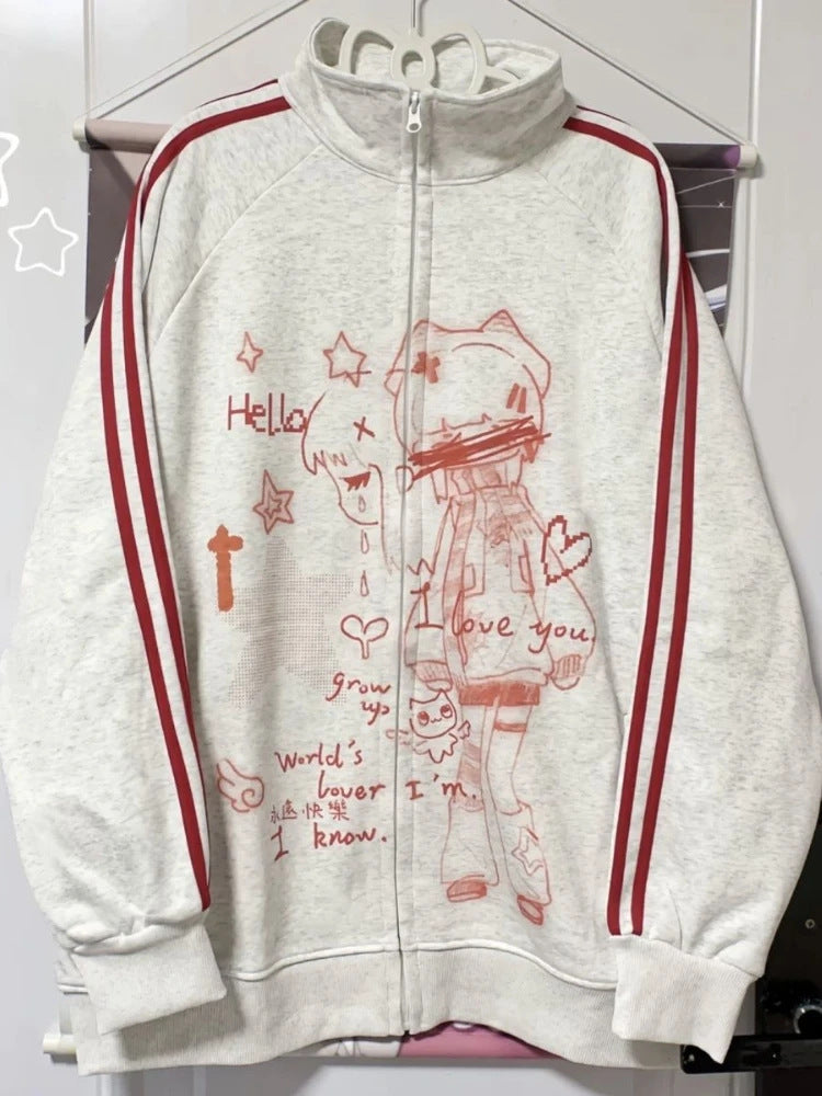 Striped Anime-Print Zip-Up Hoodie With Long Sleeves And A Hood — packaging