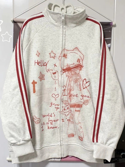 Striped Anime-Print Zip-Up Hoodie With Long Sleeves And A Hood — packaging