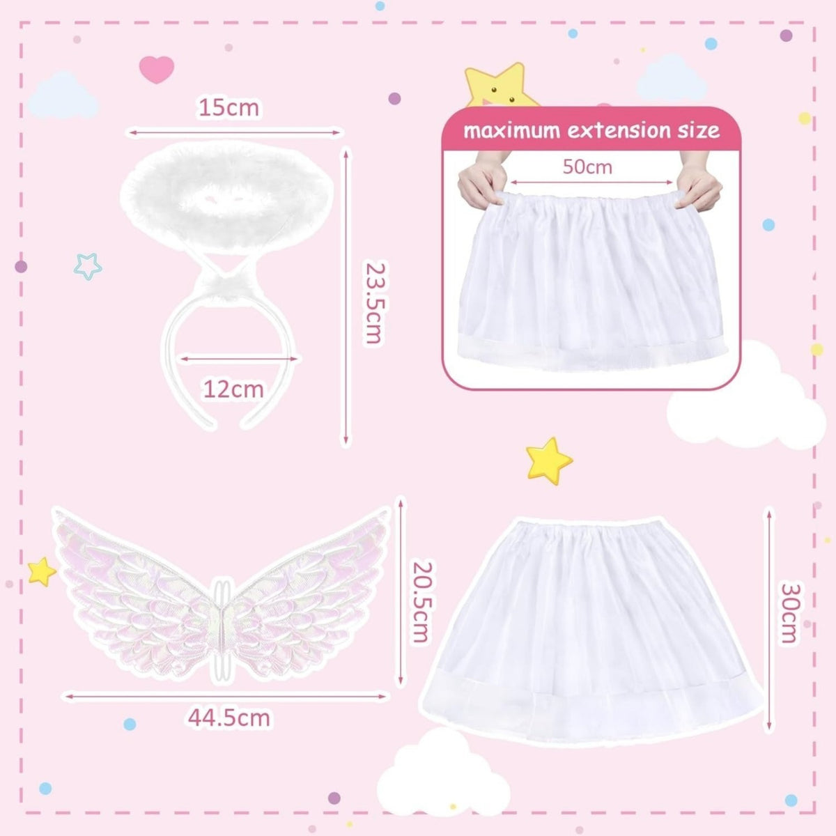 3-Piece Angel Costume Set With Halo, Wings, And Tutu For Costume Parties—Multi-Piece Party Gift Set — back view
