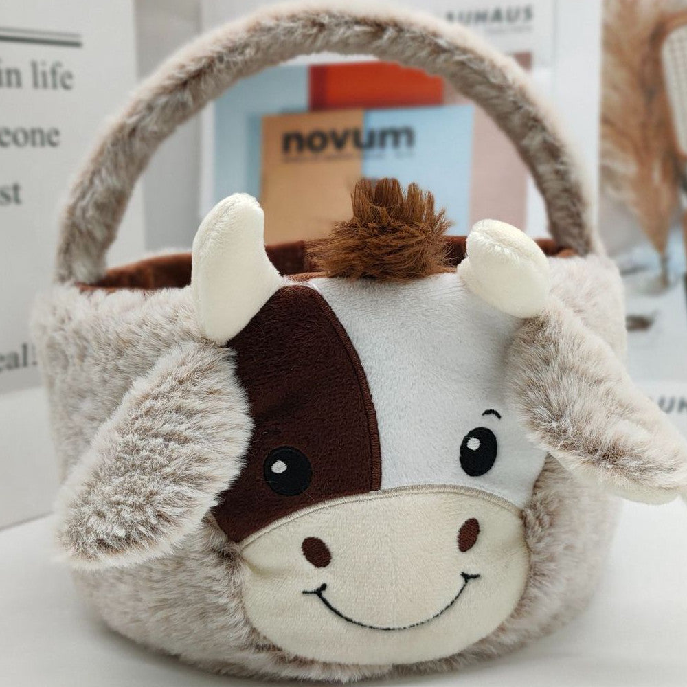 New Plush Toy Cow Basket — back view