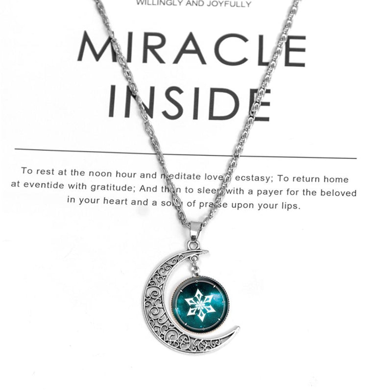 Vintage Hollow Moon Pendant Necklace Genshin Impact Eye of God Weapon Props Dome Glass Necklaces For Women — packaging