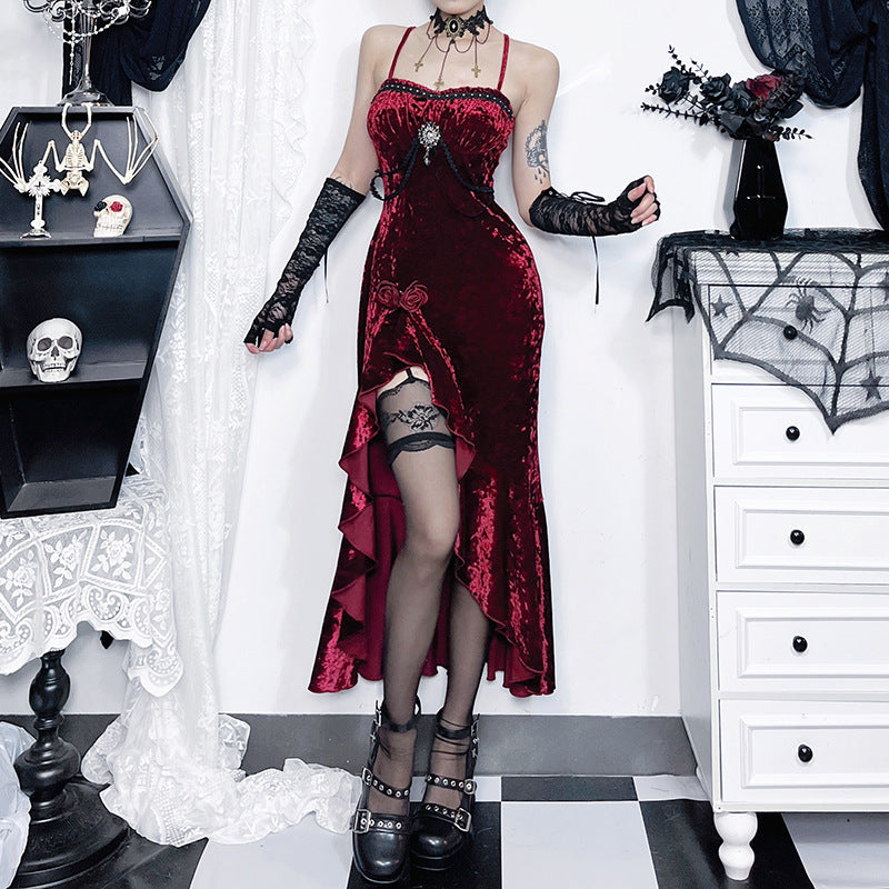 Christmas Gothic Dark Ruffle Lace Dress | Magic Stories