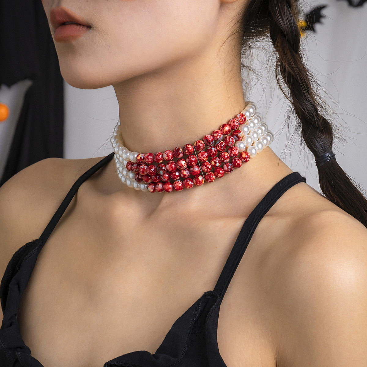 Women's Gothic Pearl Necklace — back view