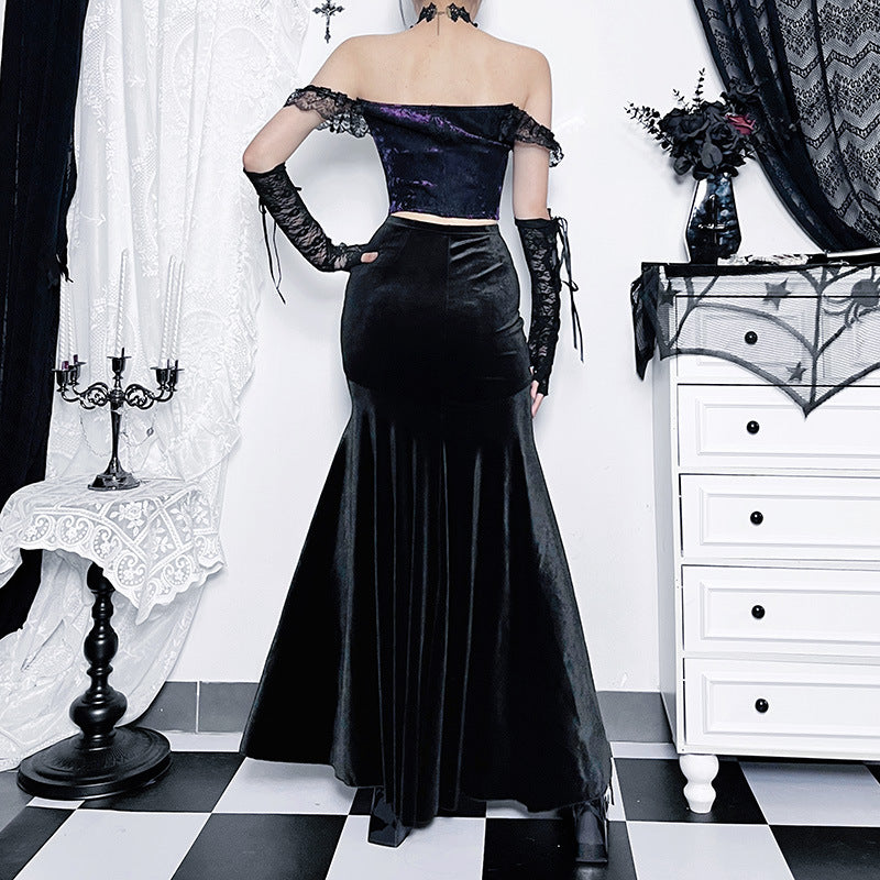 Sexy Hot Girl Dress Dark Goth Elegant Slim-fit Sheath Fishtail Skirt — detail