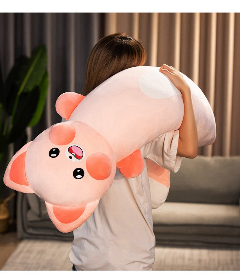Cute Cat Plush Doll Soft Long Body Raccoon Pillow — in use