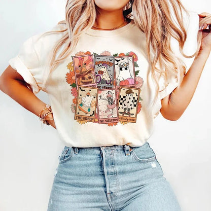 White Women's Halloween Cute Pattern Streetwear T-shirt — back view