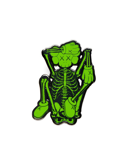 KAWS Enamel Pin 3-Pack — Square Chum Gray, Square Chum Red & Skeleton Green — side view