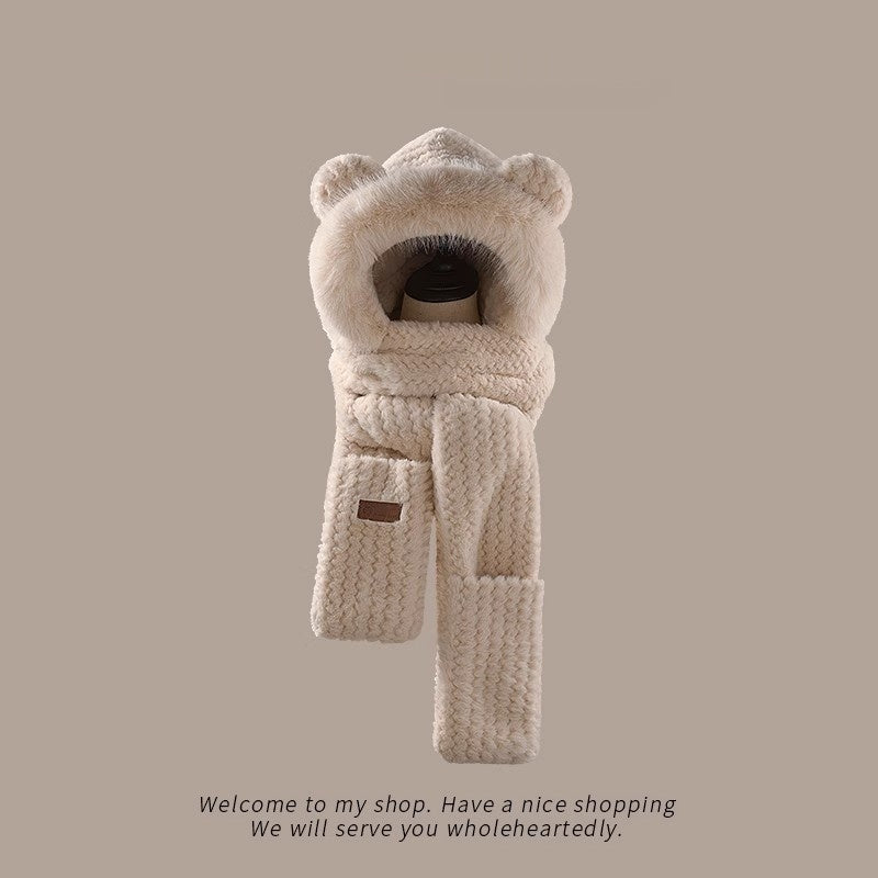 Bear Ears Plush Hat And Scarf For Women | Magic Stories