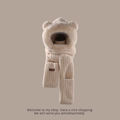 Bear Ears Plush Hat And Scarf For Women | Magic Stories