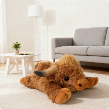 Long-Haired Highland Cow Lifelike Scottish Highland Cattle Plush Toy Doll — side view
