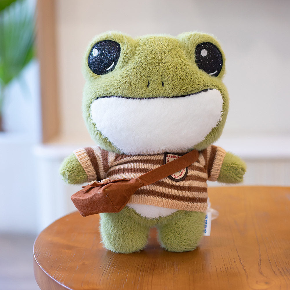Cute Frog Doll Dressing Backpack Plush Toy — back view