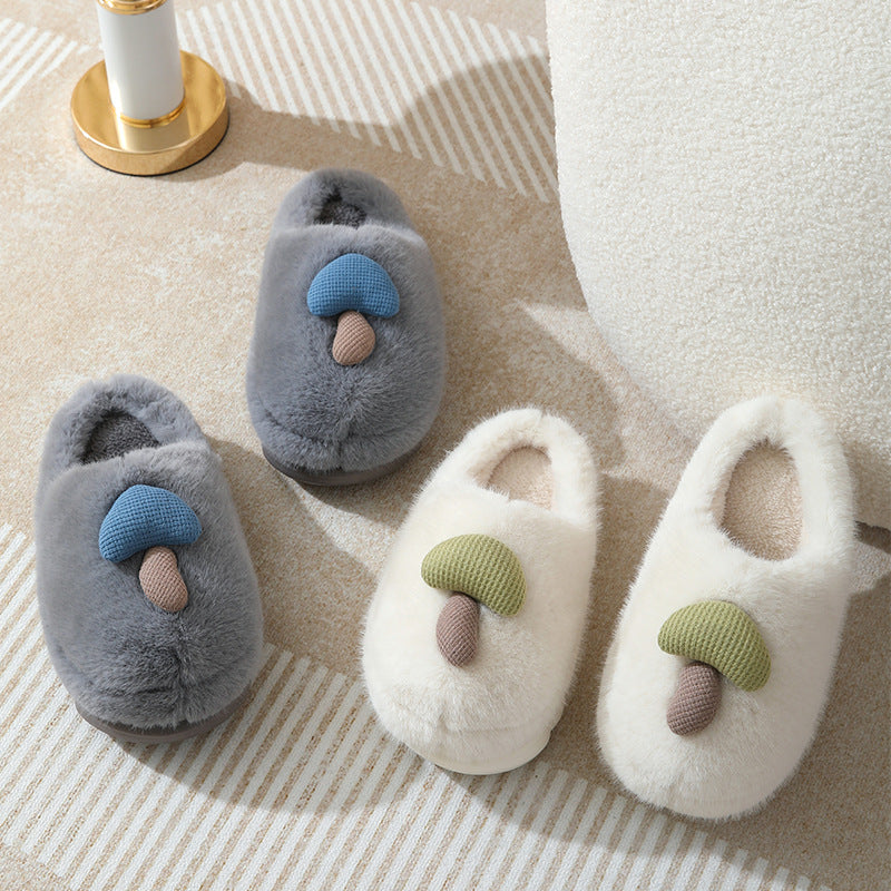 Cute Mushroom Cotton Slippers For Women Thick-soled Autumn And Winter Plush Slipper Indoor Non-slip Eva — packaging