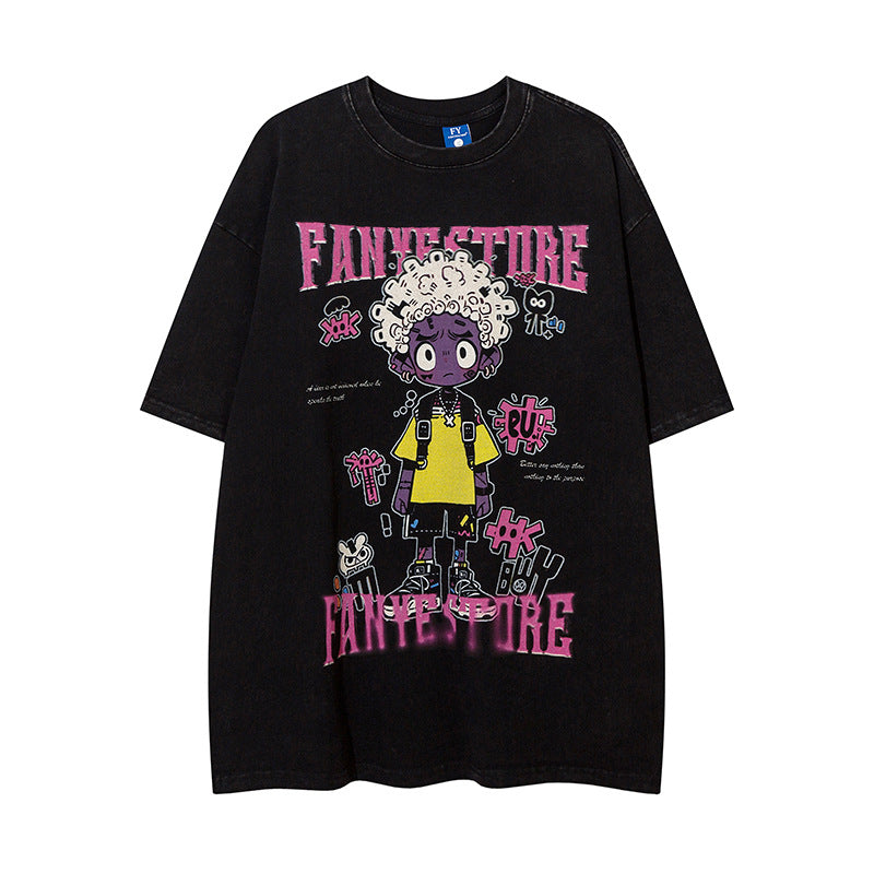 Cartoon Anime Print Distressed T-shirt For | Magic Stories