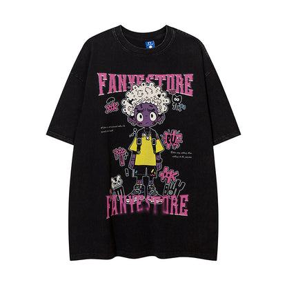 Cartoon Anime Print Distressed T-shirt For | Magic Stories