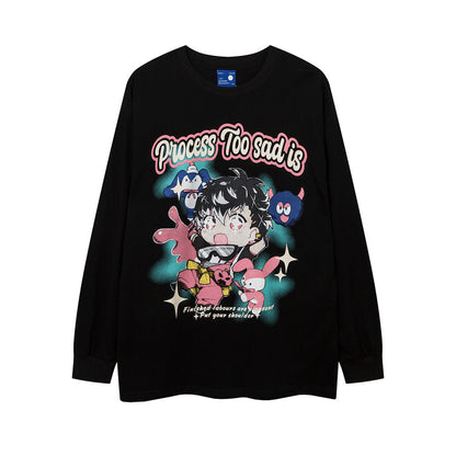 Men's Cartoon Anime Print Long Sleeve T-shirt