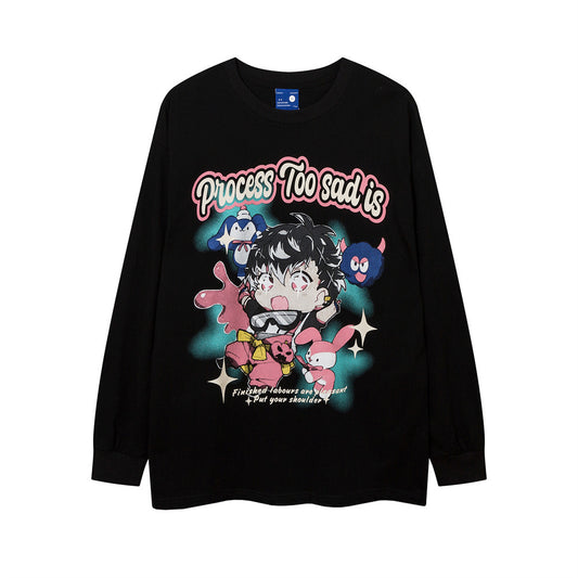 Men's Cartoon Anime Print Long Sleeve T-shirt