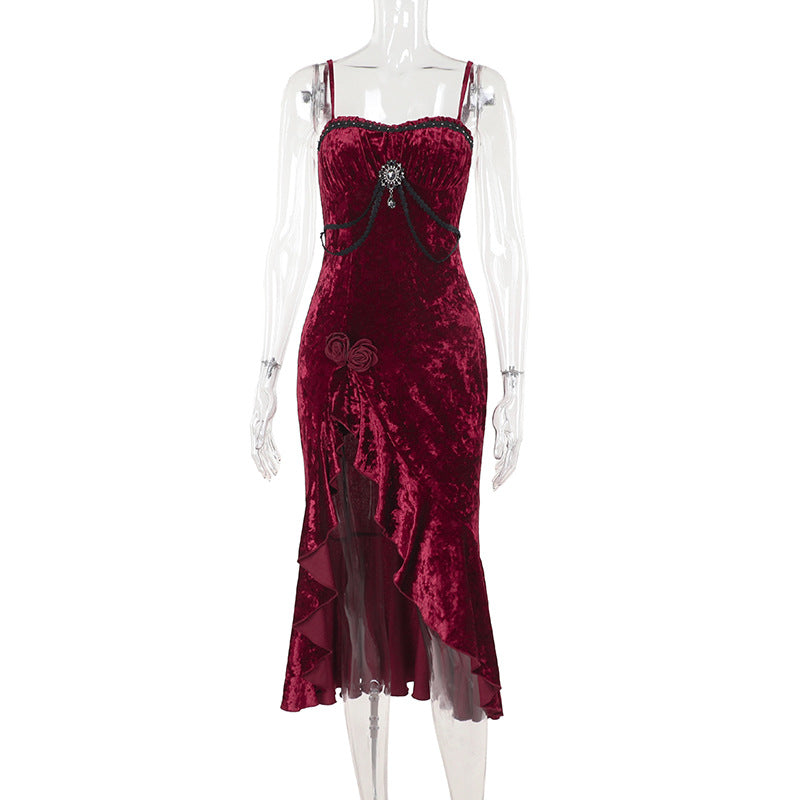 Christmas Gothic Dark Ruffle Lace Dress | Magic Stories