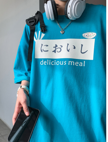 Anime Cartoon Print Off Shoulder Short-sleeved T-shirt — back view