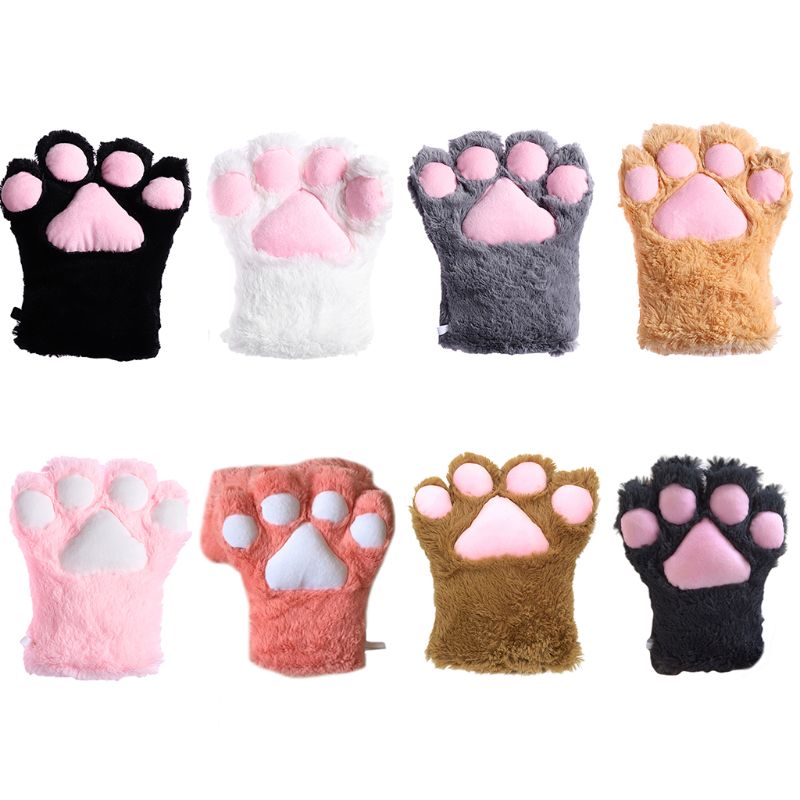Japanese Cute Adorable Plush Cosplay Performance Props Net Red Cat Paw Gloves — back view