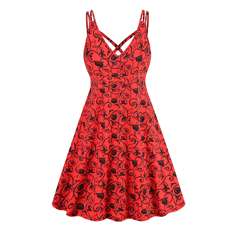 V-neck Strap Halloween Printed Pumpkin | Magic Stories