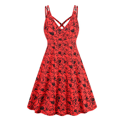V-neck Strap Halloween Printed Pumpkin | Magic Stories
