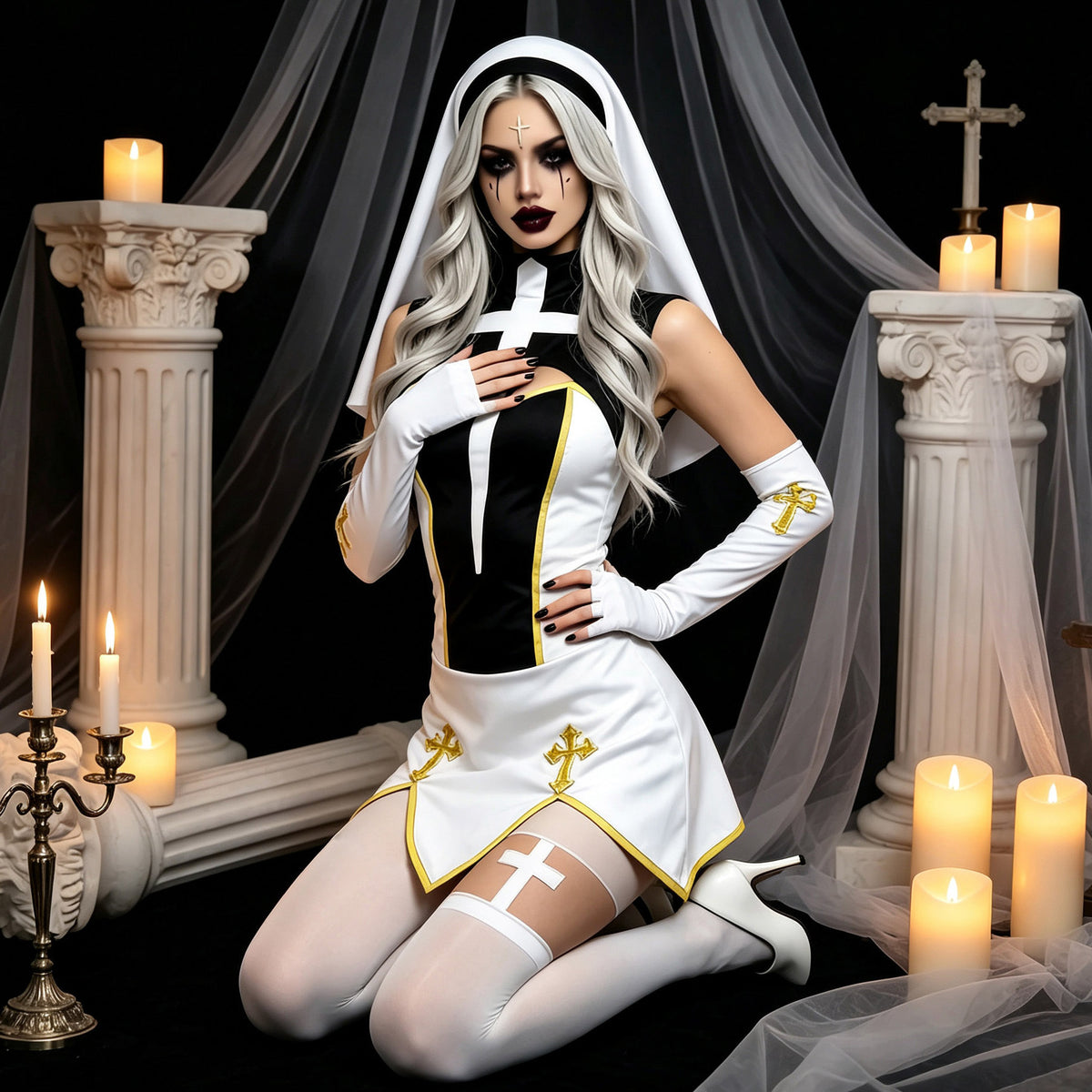 Halloween Nun Costume For Cosplay Black | Magic Stories