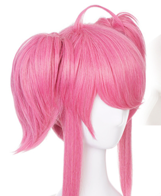 Anime Game Wig Cosplay Hair Set — Short Pink Wig — detail