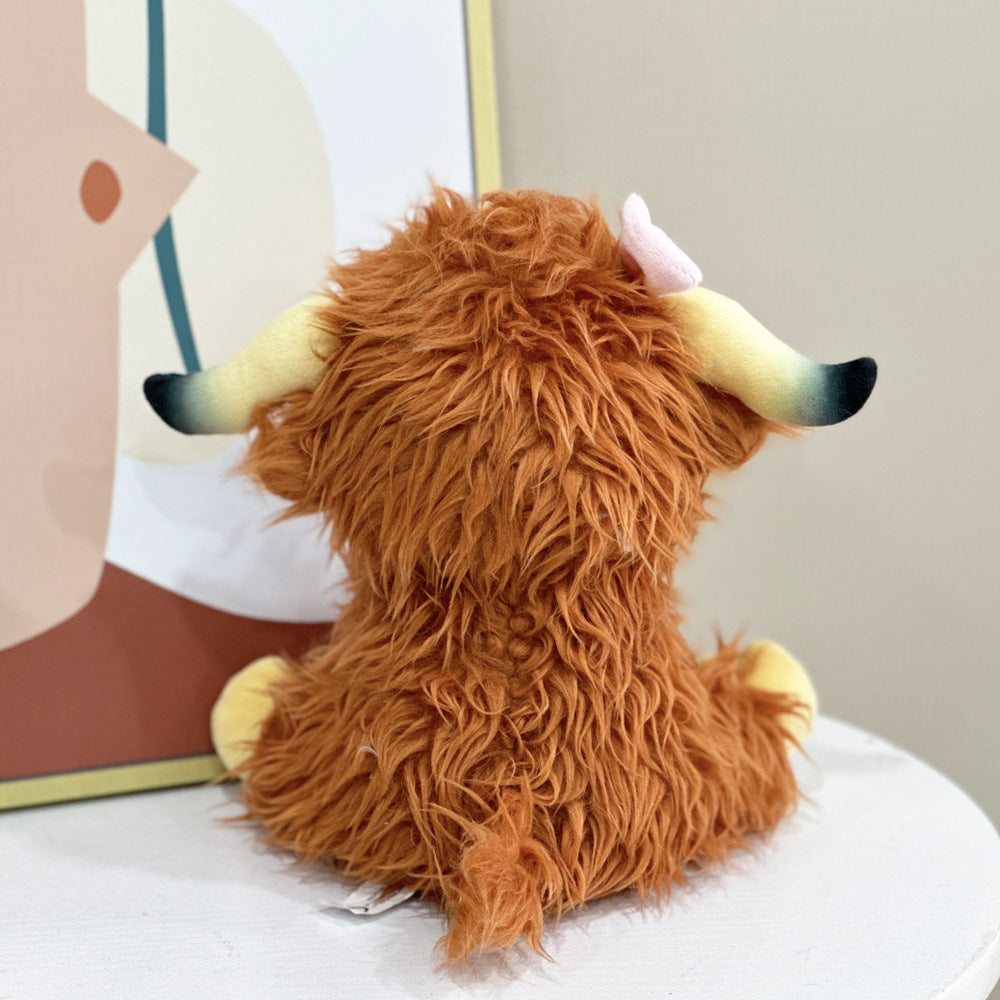 New Bow Highland Cow Plush Doll — back view