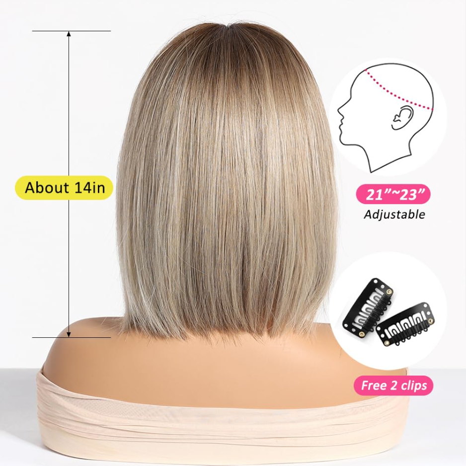 Blonde Wig With Bangs Short Bob Straight Wig For Women Synthetic Hair Wigs For Daily Party Cosplay Wear — packaging