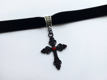 Gothic Cross Black Velvet Choker | Magic Stories