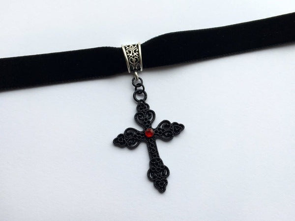 Gothic Cross Black Velvet Choker | Magic Stories