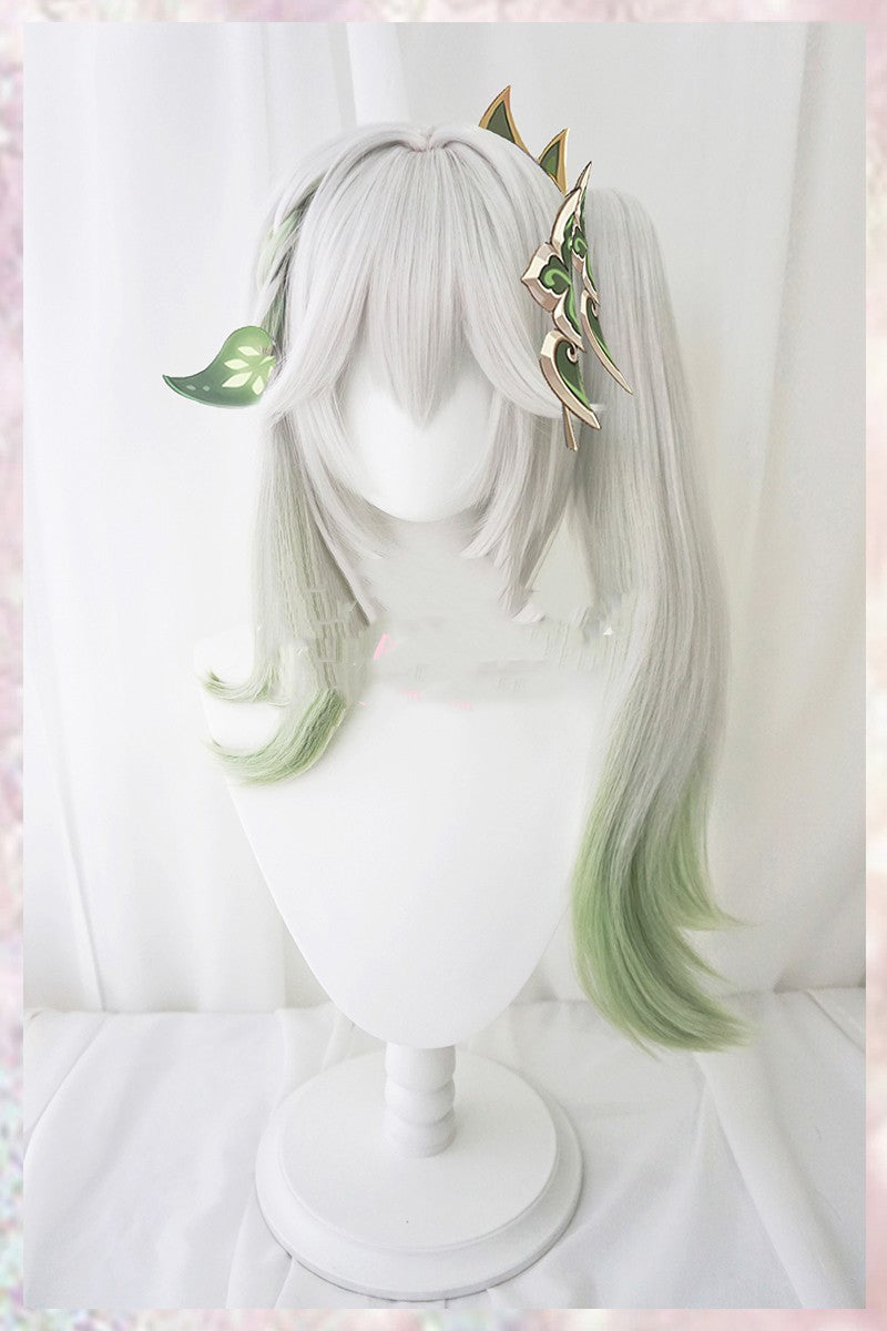 Grass God Nasida Gradient Simulation Scalp Single Ponytail Cosplay Wig — side view