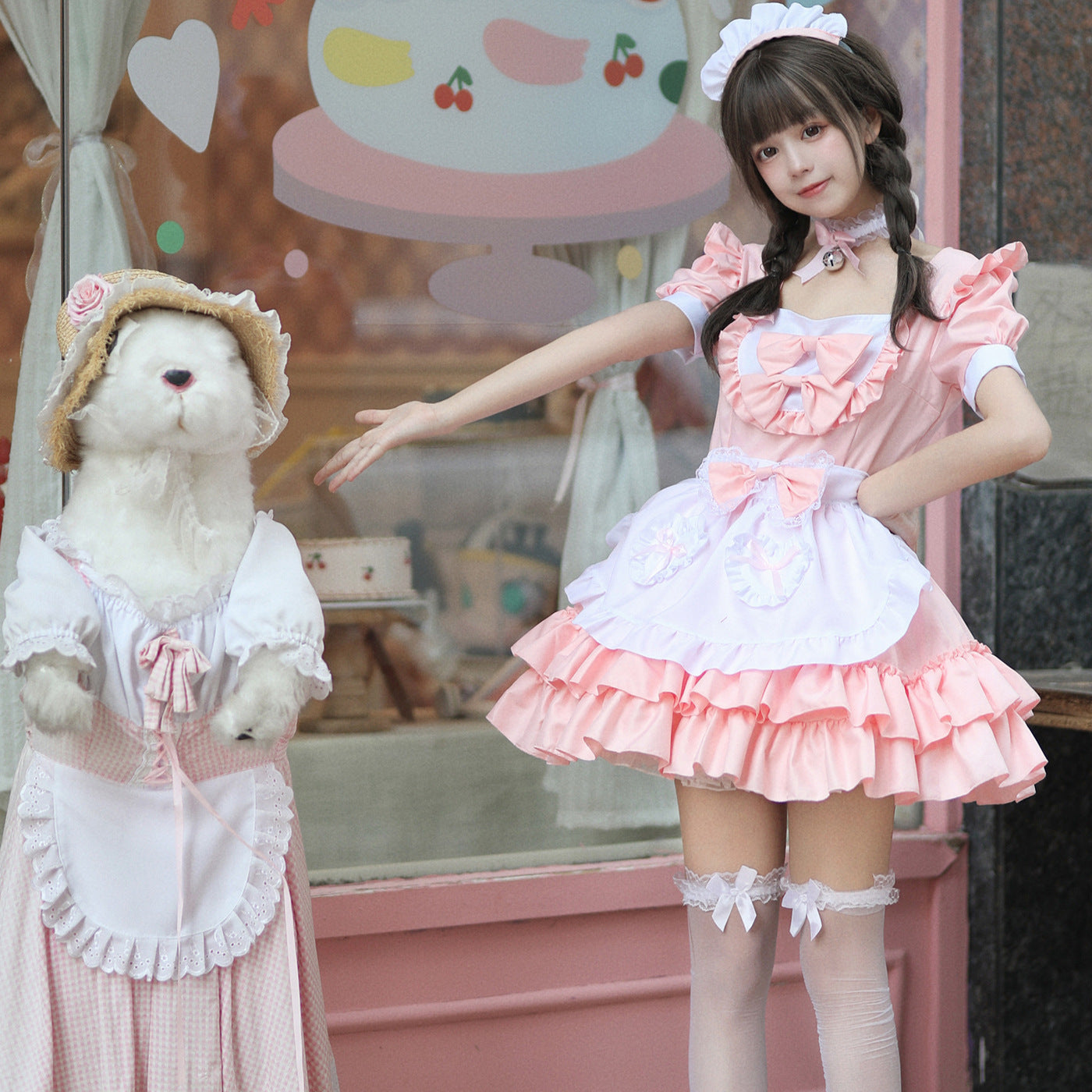 Japanese-style Soft And Adorable Maid Outfit Cute And Sweet Pink Maid Uniform Set Perfect For Cosplay — in use
