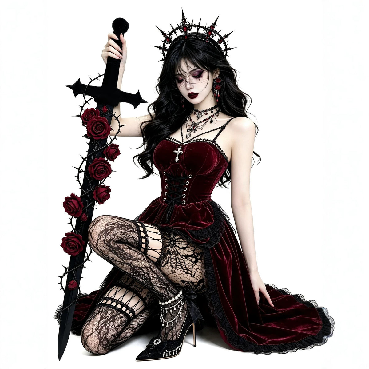 Burgundy Velvet Corseted Mermaid Gown Dark | Magic Stories