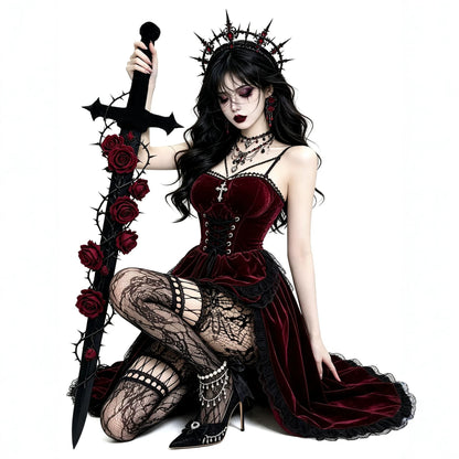 Burgundy Velvet Corseted Mermaid Gown Dark | Magic Stories