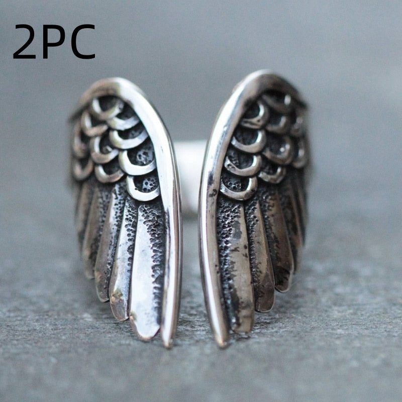 Angel wings ring black angel wings — back view