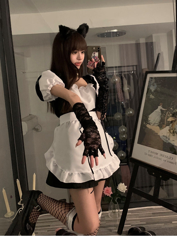 Sexy Maid Outfit Maid Short Skirt Small Lolita Uniform New Summer Slim Slimming Dress — detail