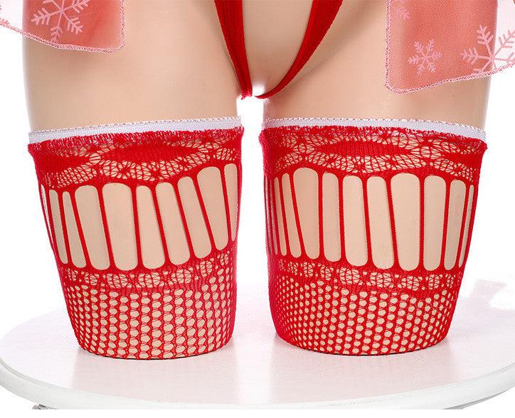 Cosplay Christmas Bowknot Mesh Bodysuit Suit — back view