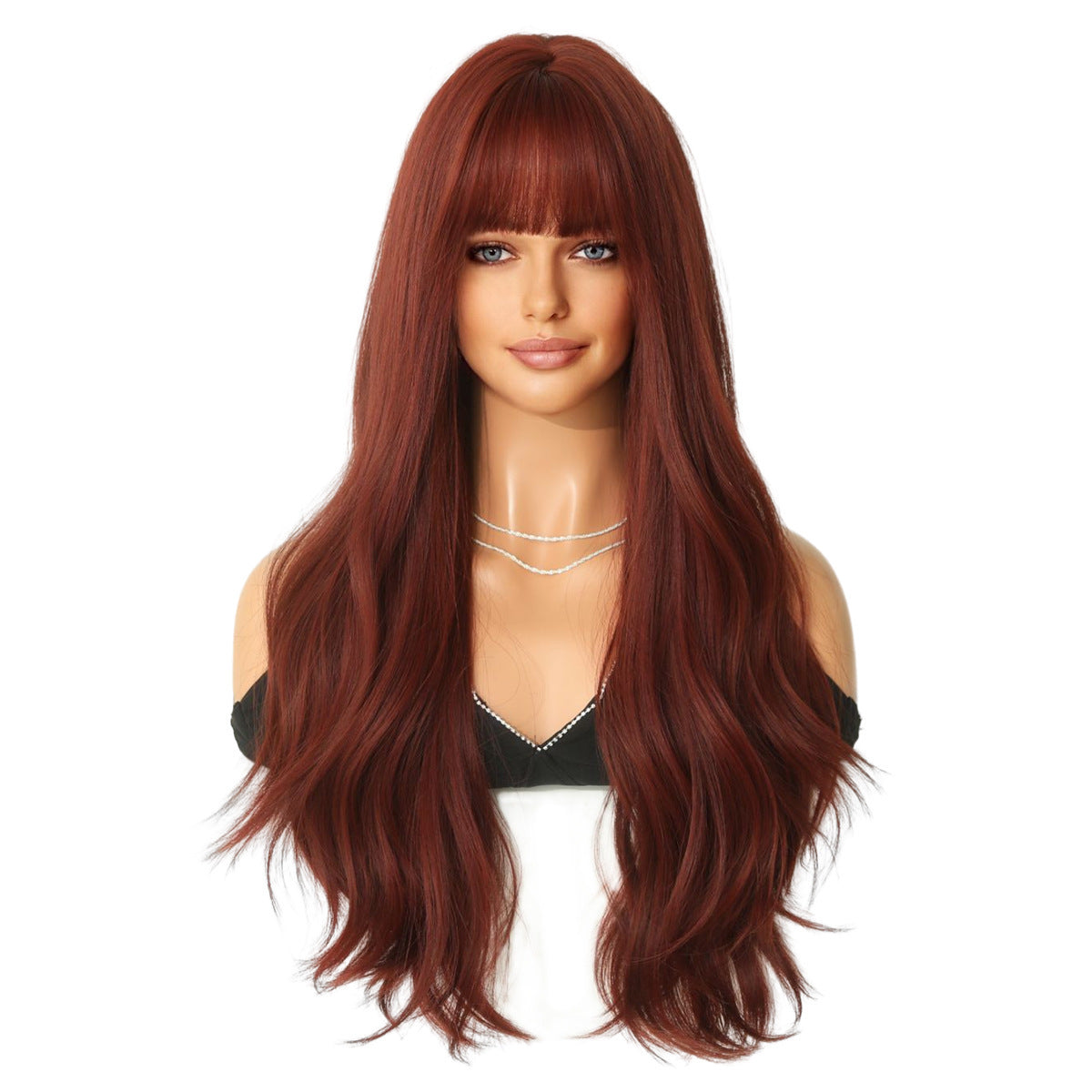 Wine Red Long Curly Wig - Party & Ball Cosplay Hair — detail