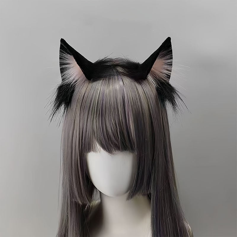 Black Cat Ears Plush Animal Ears Headband For Women — back view