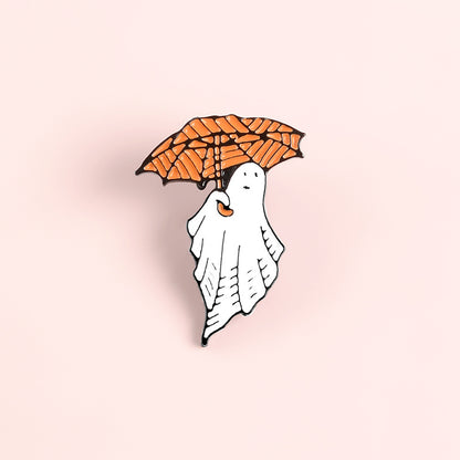 Happy Halloween Enamel Pin Custom Coffee Moon Ghost Pumpkin — scale reference