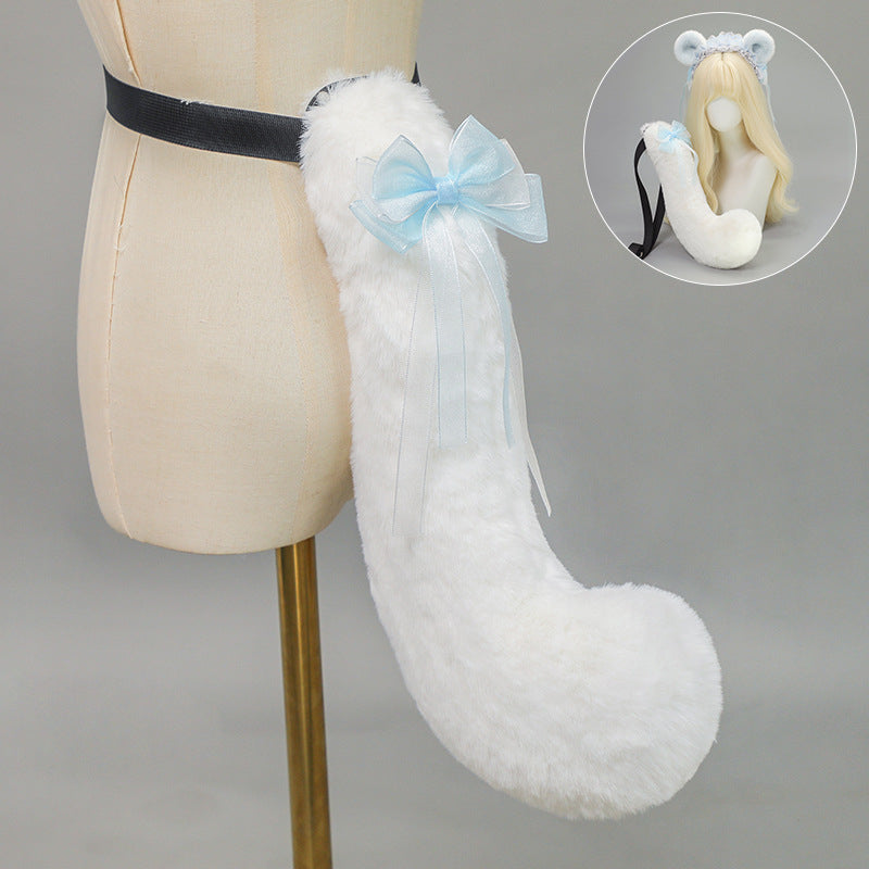 Handmade Hamster Ears Animal Ears Headband Plush Tail — back view