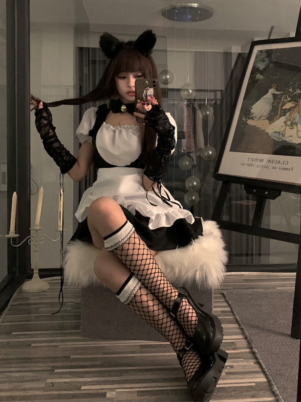 Sexy Maid Outfit Maid Short Skirt Small Lolita Uniform New Summer Slim Slimming Dress — back view