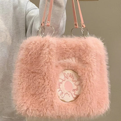 Donut Embroidery Plush Tote Bag | Magic Stories
