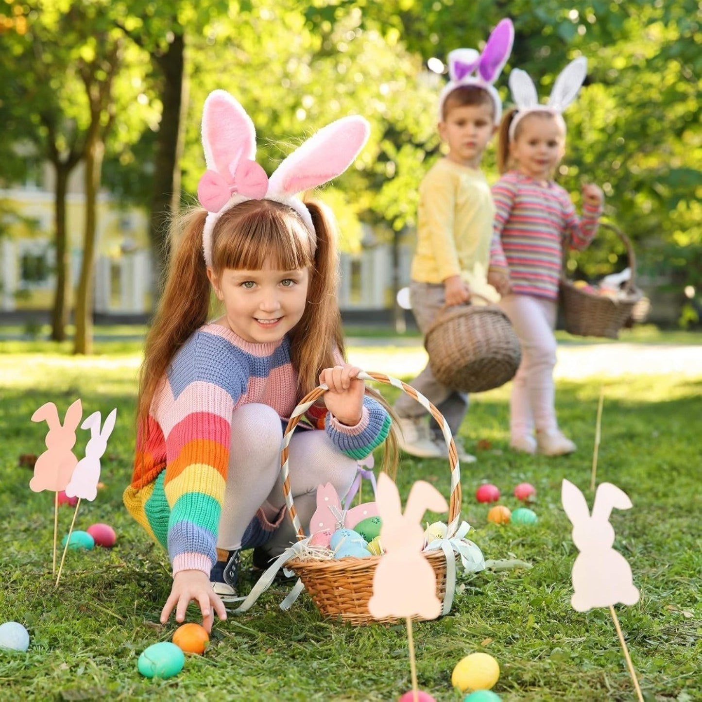 Easter Headband 3-Piece Set, Easter Bunny Costume Set, Cute Bunny Headband With Ears, Fluffy Tail & Carrot, — side view