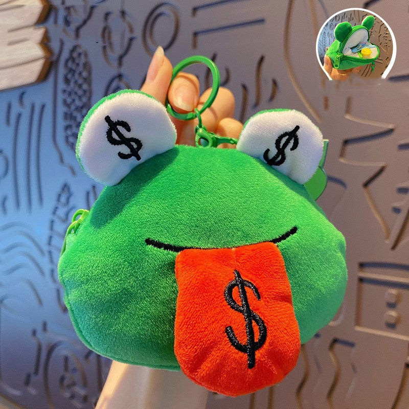 Creative Cartoon Plush Money Frog Coin Purse Keychain — back view