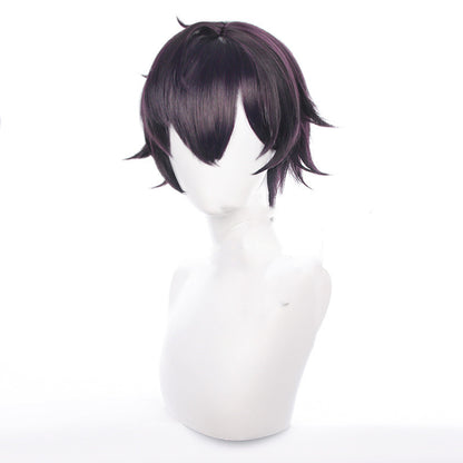 Men's Cosplay Wig Reverse Dark Purple Short Hair — scale reference