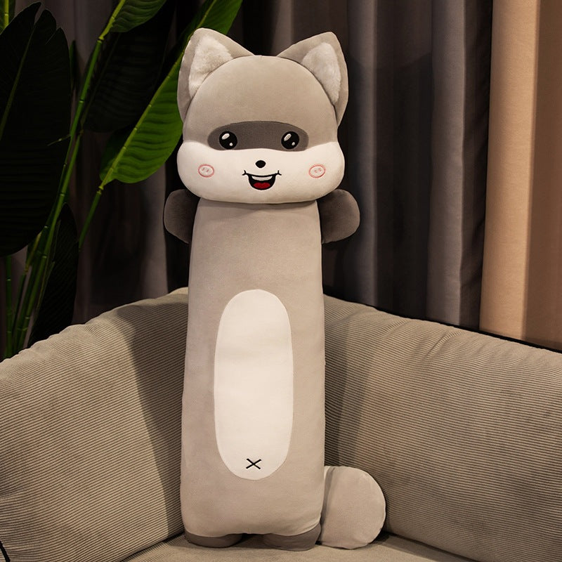 Cute Cat Plush Doll Soft Long Body Raccoon Pillow — side view