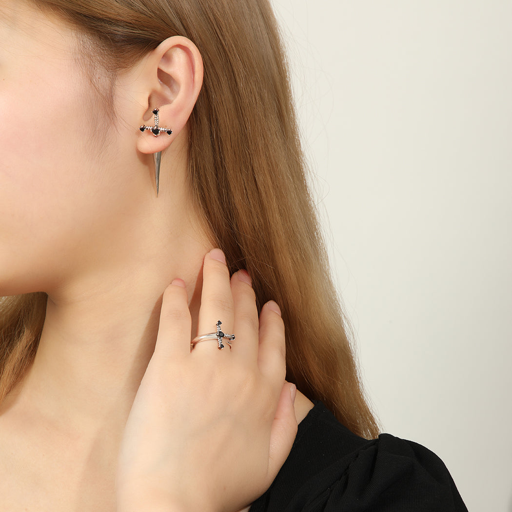 Vintage Crystal Diamond Gothic Dagger Earrings — back view